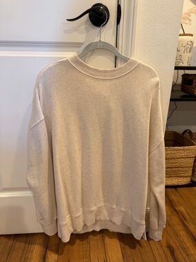 aerie Cream Ribbed Crewneck Sweatshirt
